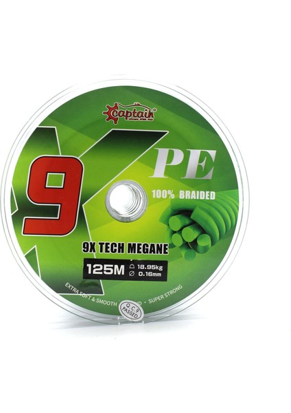 X9 Megane Tech 0.16 mm 125M Dark Green 9 Kat Ip Misina 18.9kg Çeker