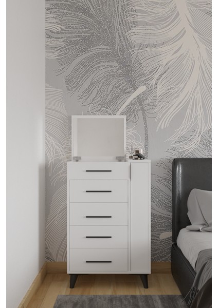 Rose Aynalı Makyaj Masası, Şifonyer, Etijer, Çok Amaçlı Takı Dolabı, Beyaz