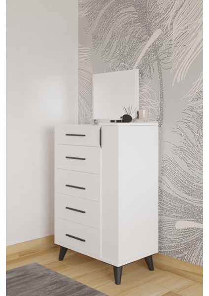 Rose Aynalı Makyaj Masası, Şifonyer, Etijer, Çok Amaçlı Takı Dolabı, Beyaz fiyatları