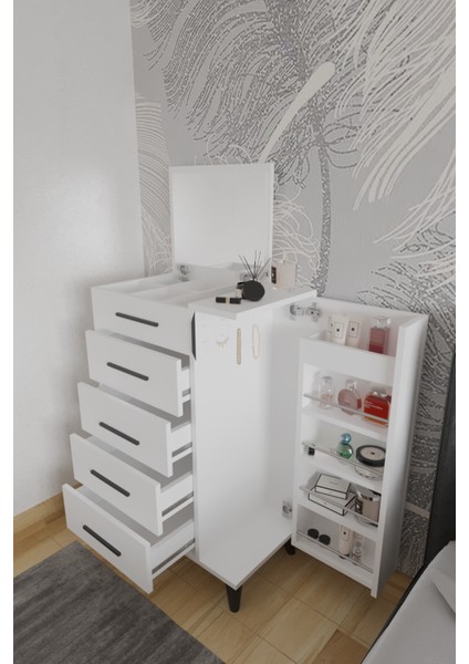 Rose Aynalı Makyaj Masası, Şifonyer, Etijer, Çok Amaçlı Takı Dolabı, Beyaz modelleri