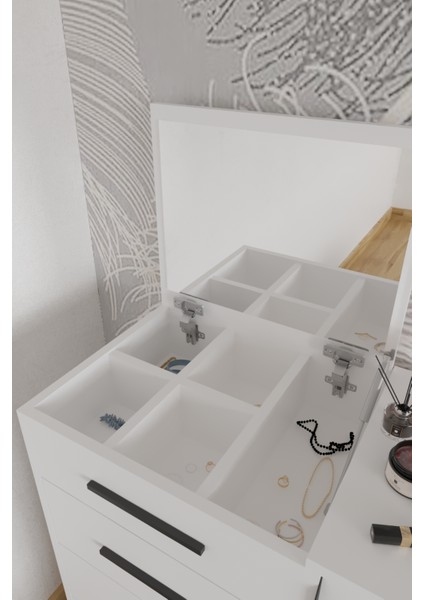 Rose Aynalı Makyaj Masası, Şifonyer, Etijer, Çok Amaçlı Takı Dolabı, Beyaz fırsatları