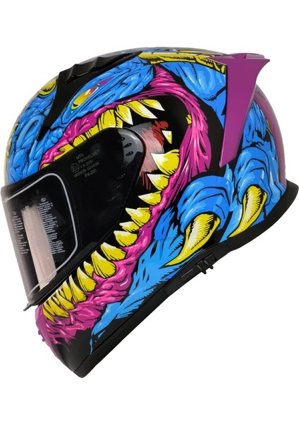 M-801 Gongju Pembe-Mavi Güneş Vizörlü Kask (Siyah Camlı)