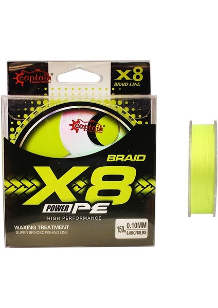 X8 Power Pe 0.10 mm 150M Lemon Yellow 8 Örgü Ip Misina 8.16KG Çeker
