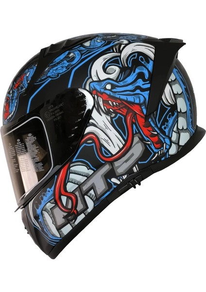 M-801 Myty Blue Güneş Vizörlü Kask (Siyah Camlı)