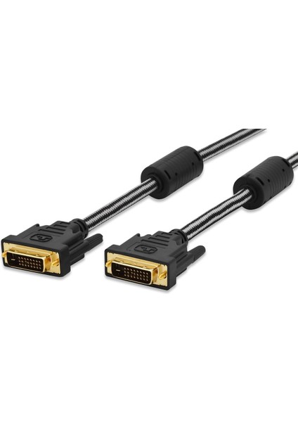 DVI Bağlantı Kablosu, Dvı-D (24+1) Erkek - Dvı-D (24+1) Erkek, 2x Ferrit, 2x Zırhlı, 2 Metre, Awg 30, Ul, Siyah Renk, Altın Kaplama