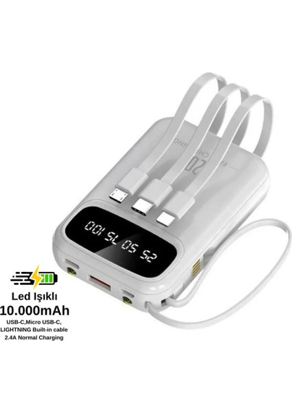 10.000 Mah Mini Pro Dijital Göstergeli Dahili Çoklu Kablolu Powerbank,siyah,taşınabilir Şarj Cihazı fırsatları