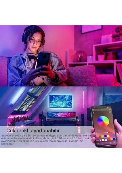 Akıllı Ampül 9W Mobil Uygulama Kontrollü Rgb Renkler Gece Lambası Çocuk Odası Dekoratif