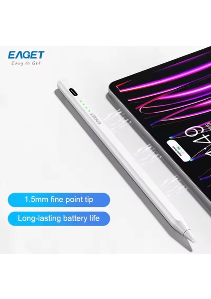Epen01 iPad Apple Tablet Kalemi CE Sertifikalı - Hızlı Şarj-LED Pil Göstergesi Type-C Kablosu - %75'e Kadar Daha Fazla Pil Ömrü