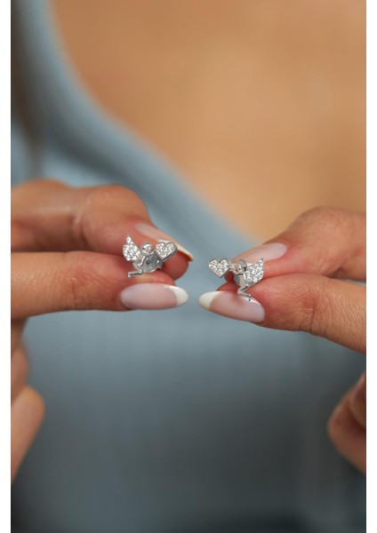 Zirkon Taşlı Rodyum Eros Aşk Meleği Çivili Gümüş Küpe fiyatları