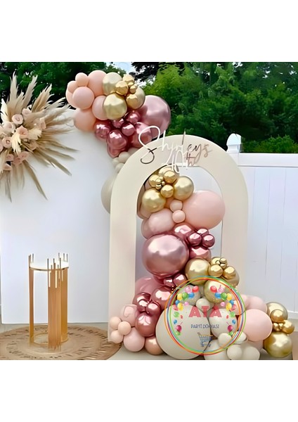 Doğum Günü Konsepti *retro Pembe*bej*krom Rose Gold*krom Gold* 100 Lü Balon Zinciri Parti Seti