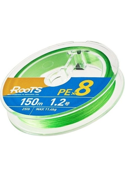 X8 Roots 0.6 Pe 150M A.yeşil 8 Örgü Ip Misina 0.128 mm 6.4kg Çeker