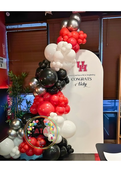 Doğum Günü Konsepti *krom Gümüş*kırmızı*siyah*beyaz* 100 Lü Balon Zinciri Parti Seti