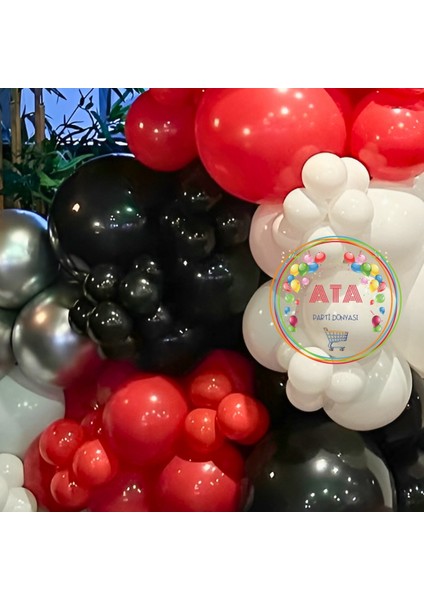 Doğum Günü Konsepti *krom Gümüş*kırmızı*siyah*beyaz* 100 Lü Balon Zinciri Parti Seti