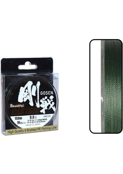 W8 Casting 0.6 Pe 150M Yeşil 8 Örgü Ip Misina 0.132 mm 6.4kg Çeker