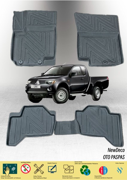 NewDeco Mitsubishi L200 2005-2018 Için 5,5d Carbon Style Havuzlu Paspas - Tpe Malzeme