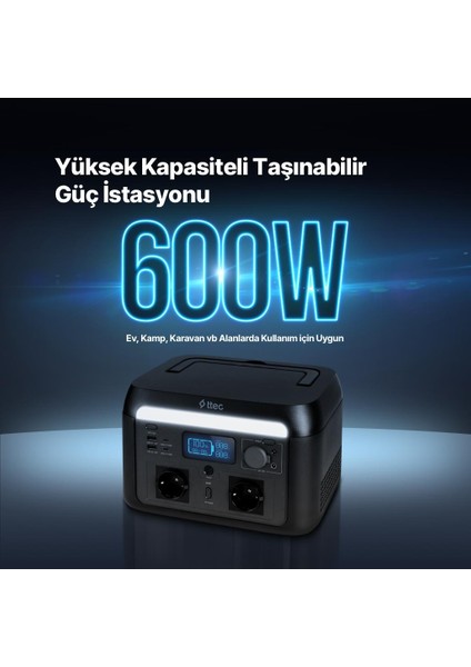 Powermax Pro 512WH 600W,AC220V,ÇAKMAK ŞARJ,DC5521,USB-A,PD 100W Usb-C Taşınabilir Güç Istasyonu