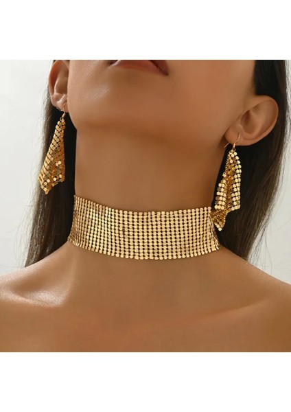 Gold Payet Model Choker Kolye Küpe Set modelleri