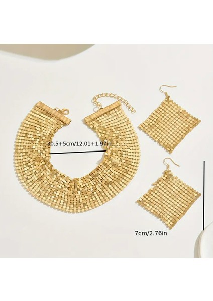 Gold Payet Model Choker Kolye Küpe Set indirimleri