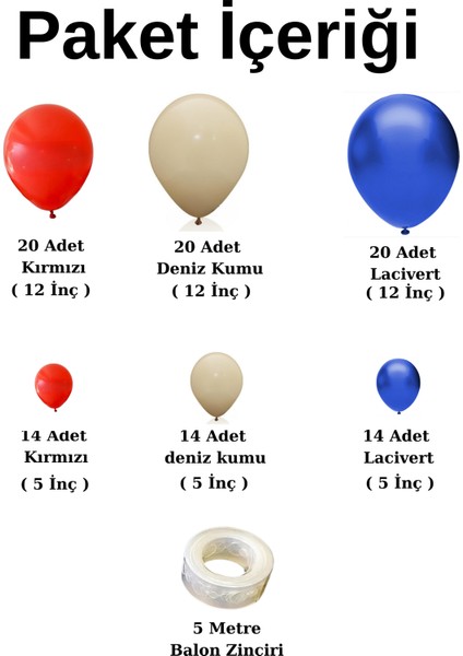 Doğum Günü Konsepti *kırmızı*deniz Kumu*lacivert* 100 Lü Balon Zinciri Parti Seti fiyatları