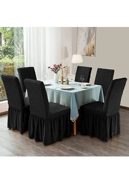 Brürümcük Etekli Sandalye Kılıfı, Lastikli,esnekli Sandalye Örtüsü 6li