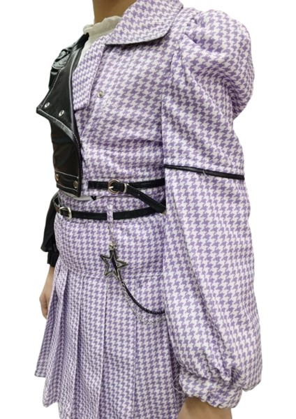 Kız Çocuk Deri Detaylı Uzun Kol Badili Etekli Kemer Aksesuarlı Mor Renk Üçlü Etekli Takım fırsatları