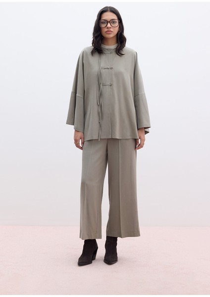 Tencel Geniş Paça Pantolon Haki