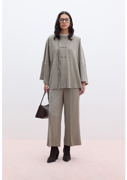 Tencel Geniş Paça Pantolon Haki