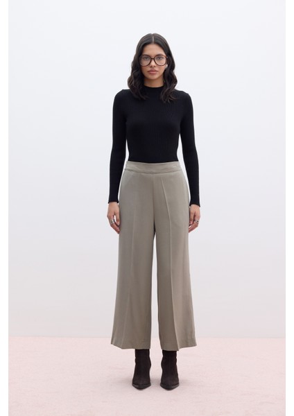 Tencel Geniş Paça Pantolon Haki
