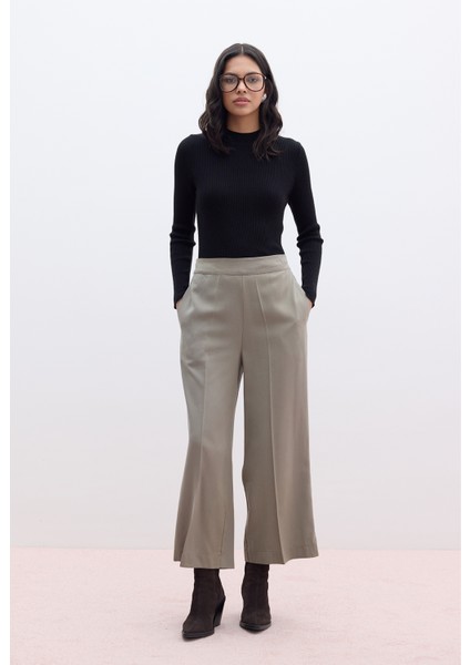 Tencel Geniş Paça Pantolon Haki