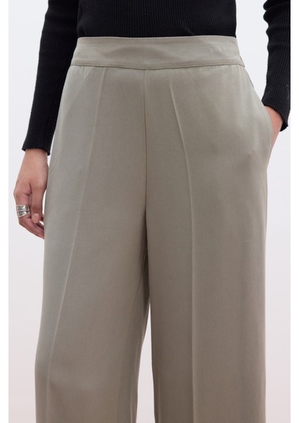 Tencel Geniş Paça Pantolon Haki
