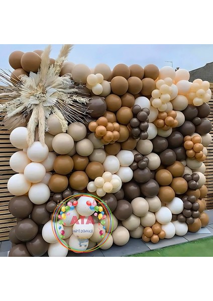 Doğum Günü Konsepti *çikolata Kahve*karamel*deniz Kumu*beyaz* 100 Lü Balon Zinciri Parti Seti