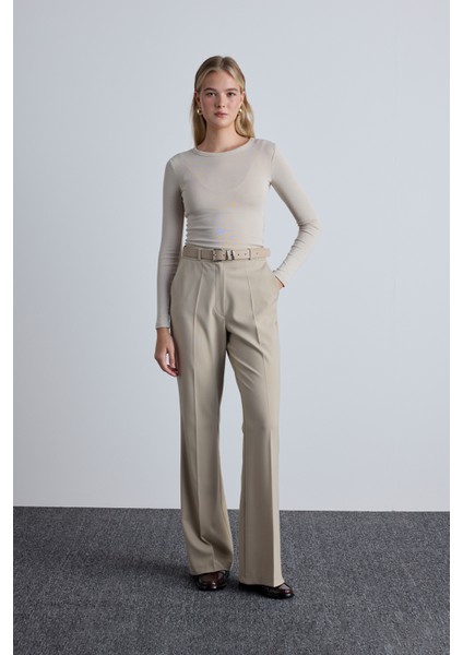 Flare Paça Klasik Pantolon Bej