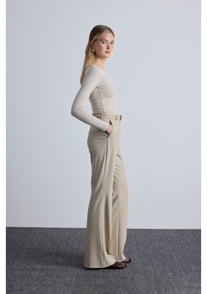 Flare Paça Klasik Pantolon Bej
