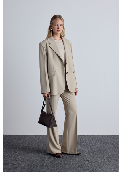 Flare Paça Klasik Pantolon Bej