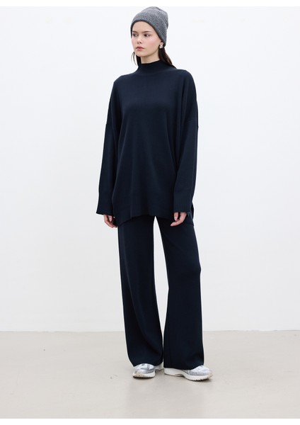 Düz Paça Triko Pantolon Lacivert modelleri