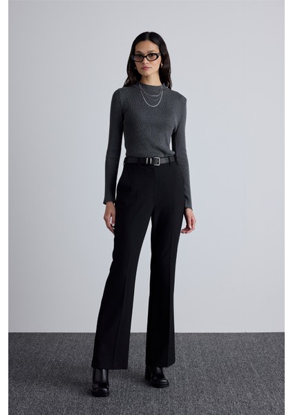 Flare Paça Klasik Pantolon Siyah