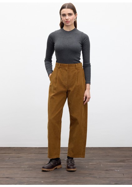 Fitilli Kadife Baggy Pantolon Kiremit