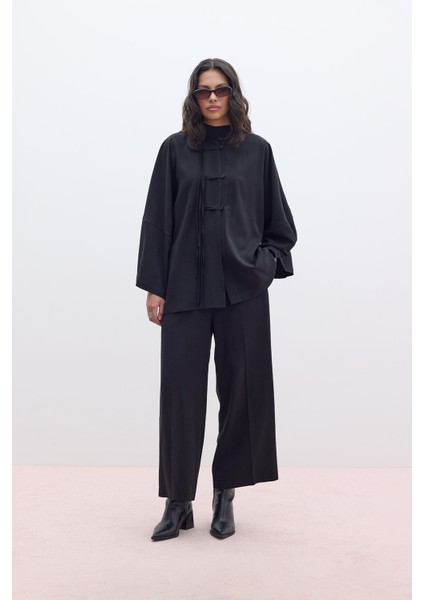 Tencel Geniş Paça Pantolon Siyah