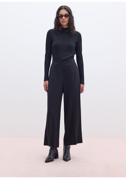 Tencel Geniş Paça Pantolon Siyah