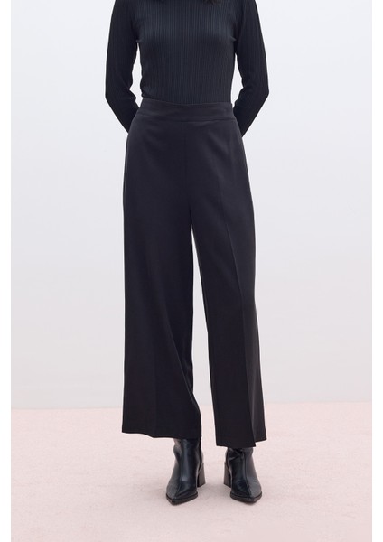 Tencel Geniş Paça Pantolon Siyah