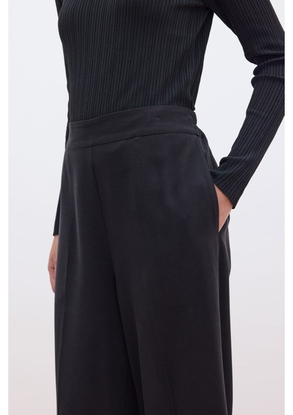 Tencel Geniş Paça Pantolon Siyah