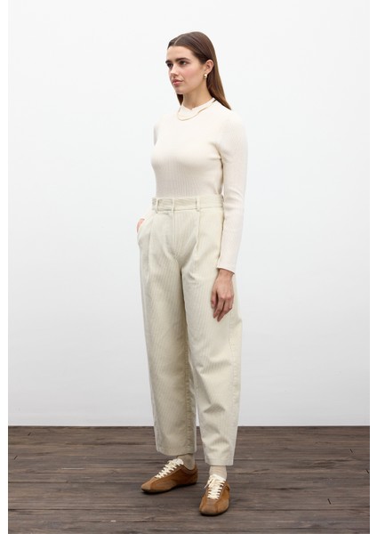 Fitilli Kadife Baggy Pantolon Vanilya