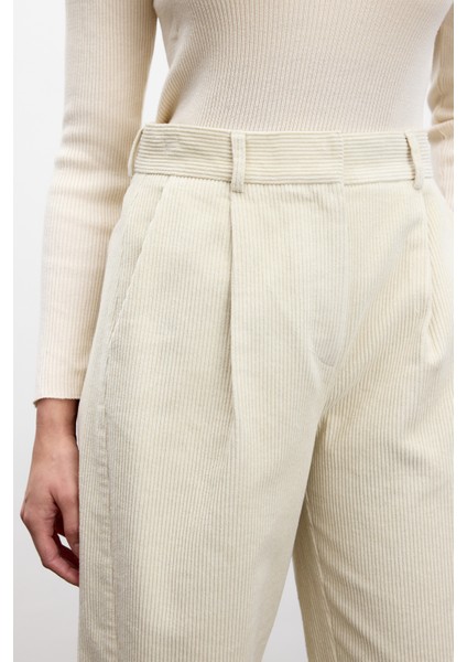 Fitilli Kadife Baggy Pantolon Vanilya
