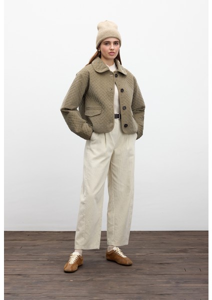 Fitilli Kadife Baggy Pantolon Vanilya