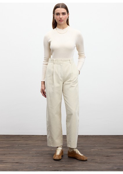Fitilli Kadife Baggy Pantolon Vanilya