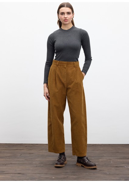 Fitilli Kadife Baggy Pantolon Kiremit modelleri