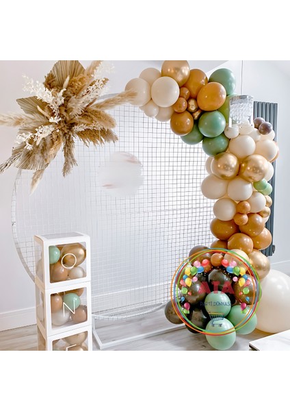 Doğum Günü Konsepti *krom Gold*çikolata Kahve*karamel*retro Beyaz*kış Yeşili* 100 Lü Balon Zinciri Parti Seti