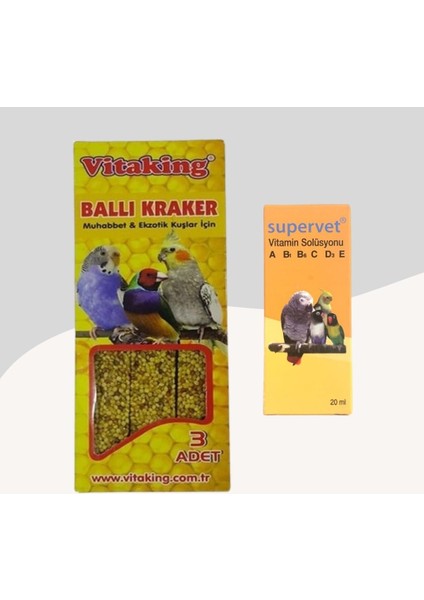 Muhabbet Kuşları Için Ballı Kraker 3lü + Vitamin A,b1,b6,c,d3,e 20ML