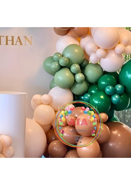 Doğum Günü Konsepti *makaronsomon*karamel*küf Yeşili*koyu Yeşil* 100 Lü Balon Zinciri Parti Seti modelleri