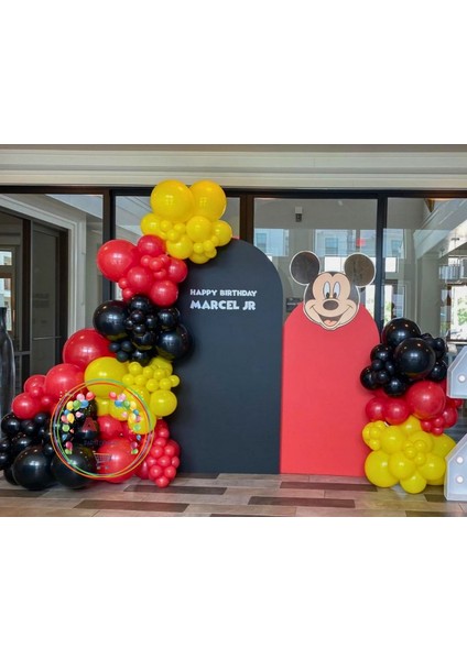 Doğum Günü Konsepti *kırmızı*sarı*siyah* 100 Lü Balon Zinciri Parti Seti